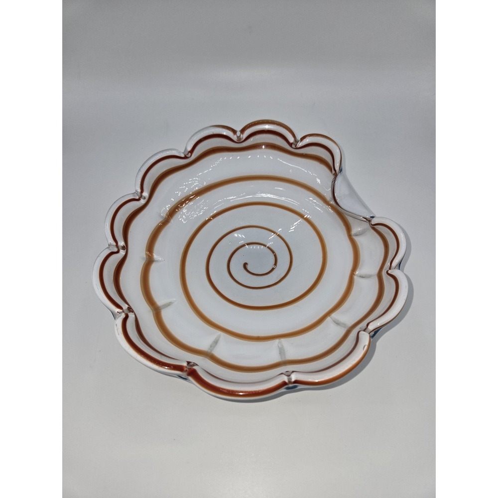 Murano Fratelli Toso Cased White Orange‎ Swirl Art Glass Bowl MCM 9" Rare